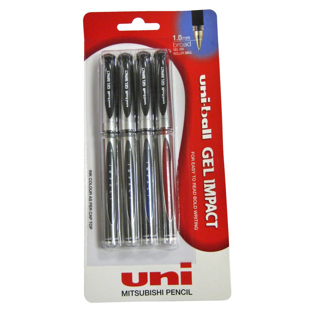 Uni-Ball Gel Impact Gel Pen Assorted Colours 4 Pack