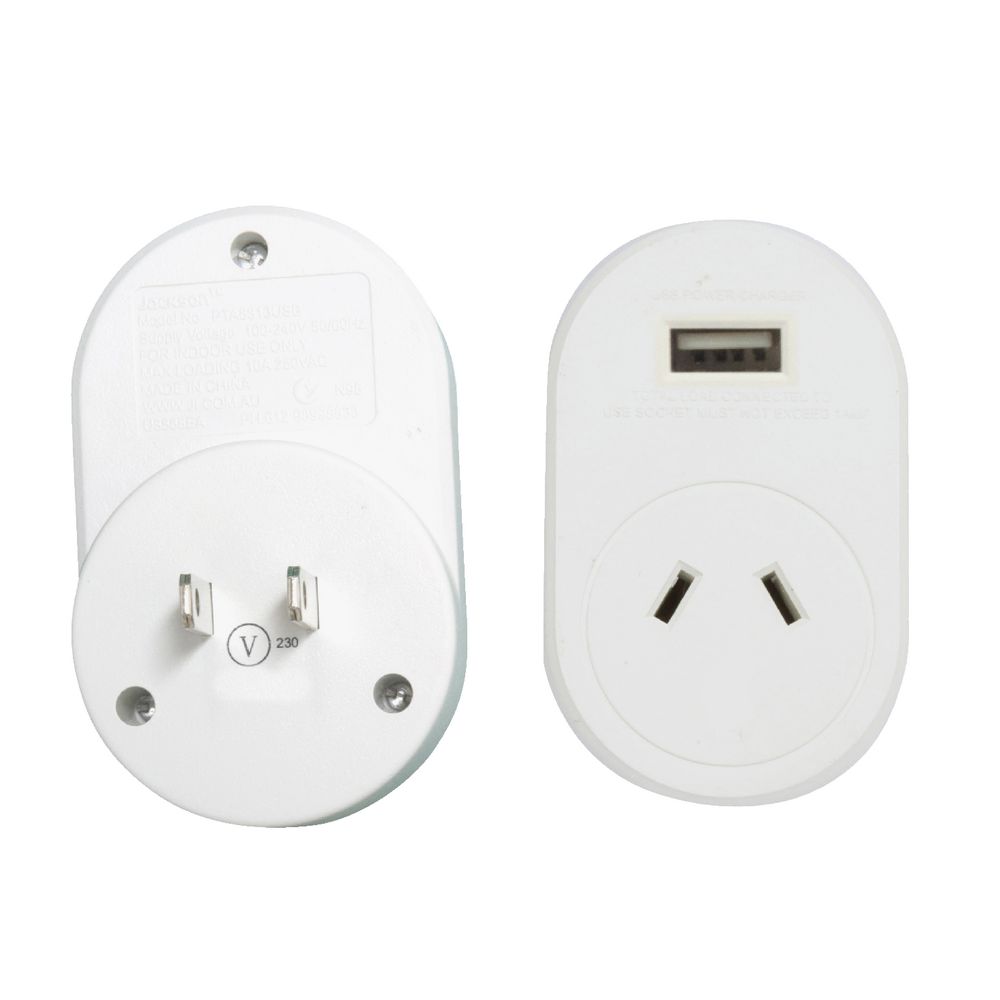 Jackson Outbound USA 2 Pin Travel Adaptor with USB