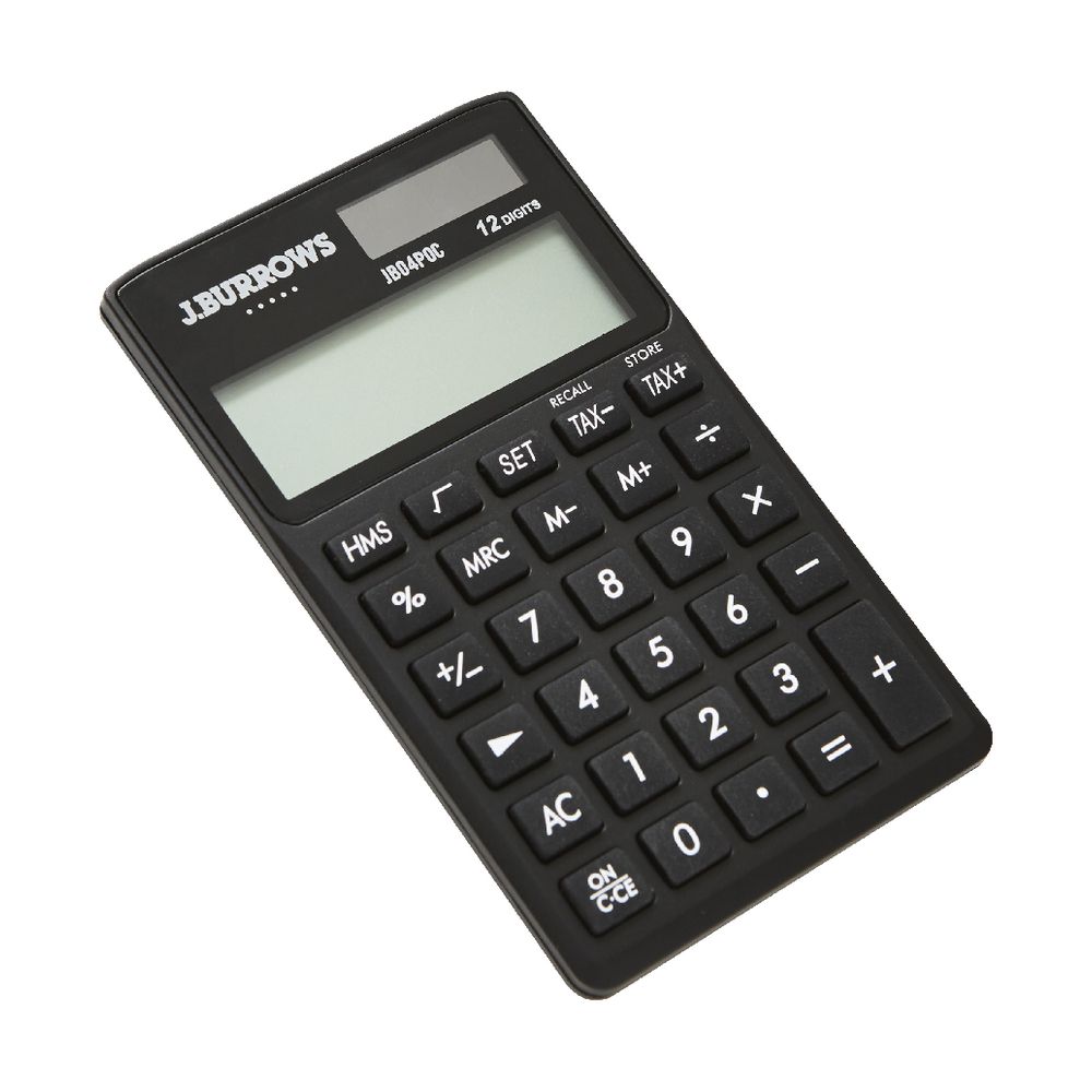 J.Burrows 12 Digit Pocket Calculator Black