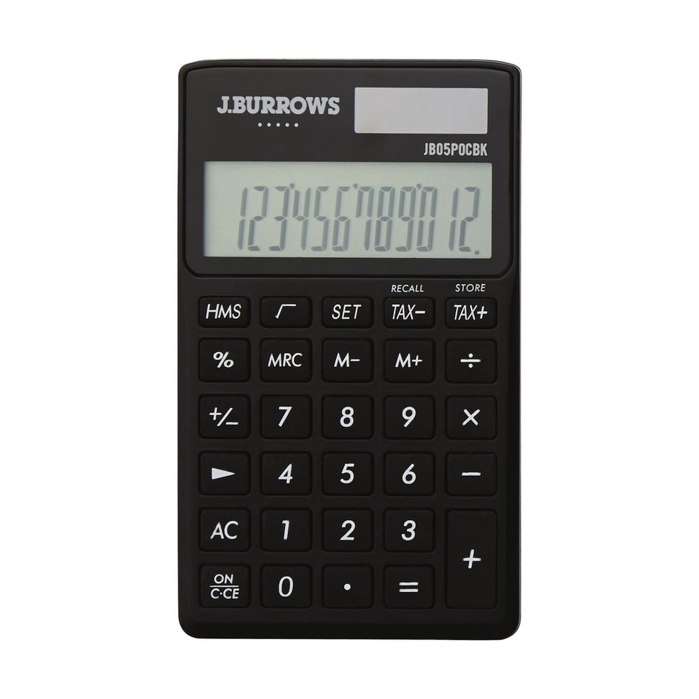 J.Burrows 12 Digit Pocket Calculator Black