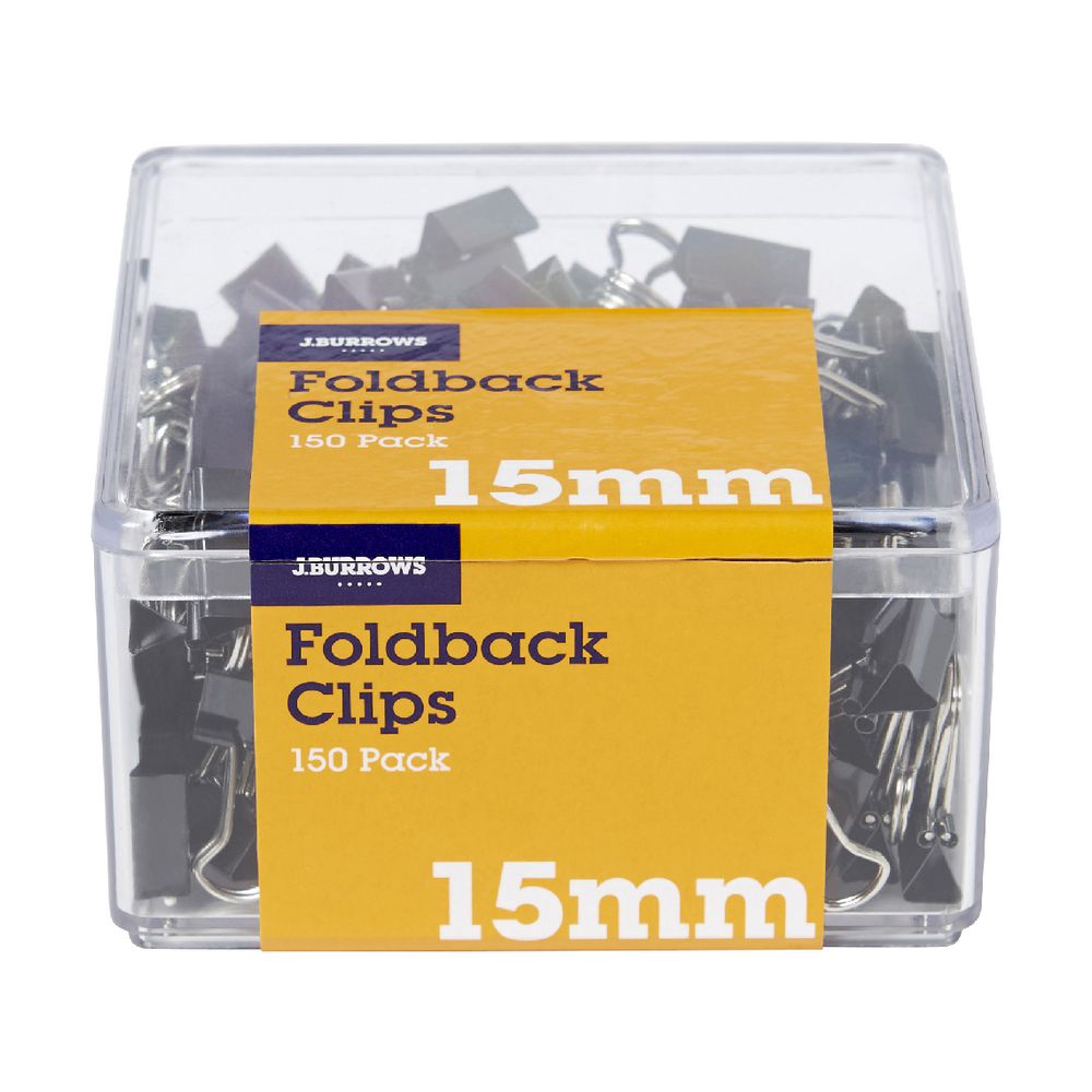 J.Burrows 15mm Foldback Clips 150 Pack