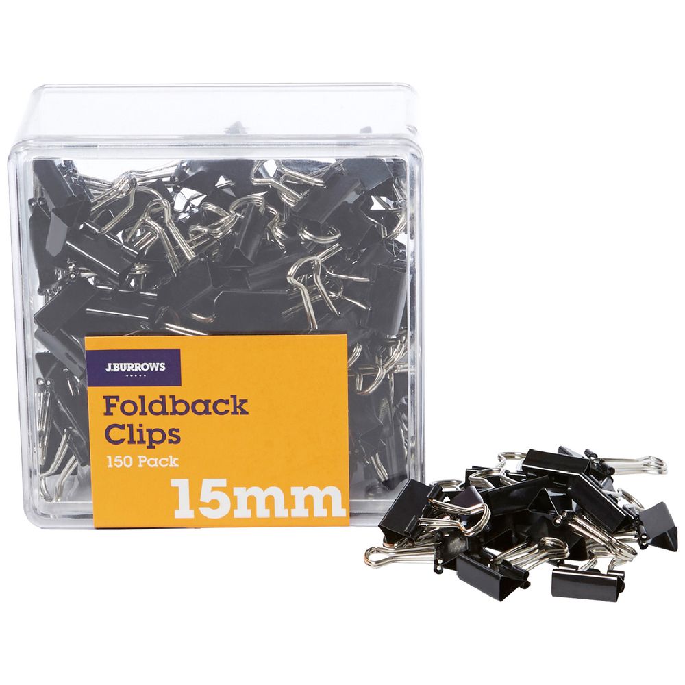 J.Burrows 15mm Foldback Clips 150 Pack