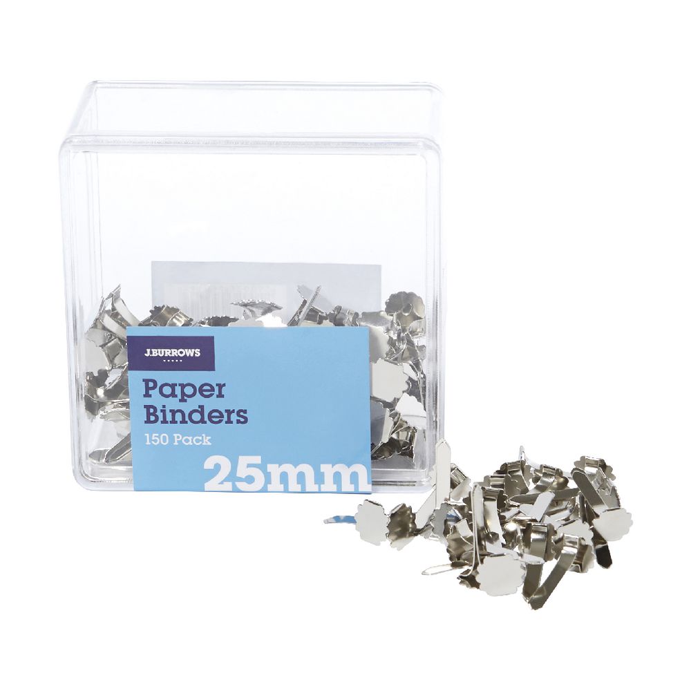 J.Burrows 25mm Paper Binders Silvers 150 Pack