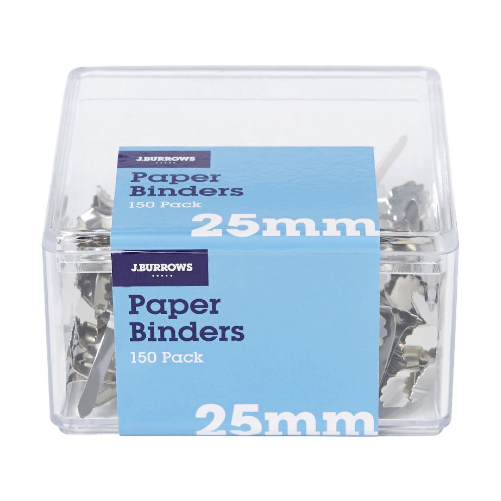 J.Burrows 25mm Paper Binders Silvers 150 Pack