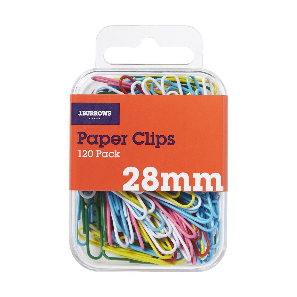 J.Burrows 28mm Paper Clips Assorted 120 Pack