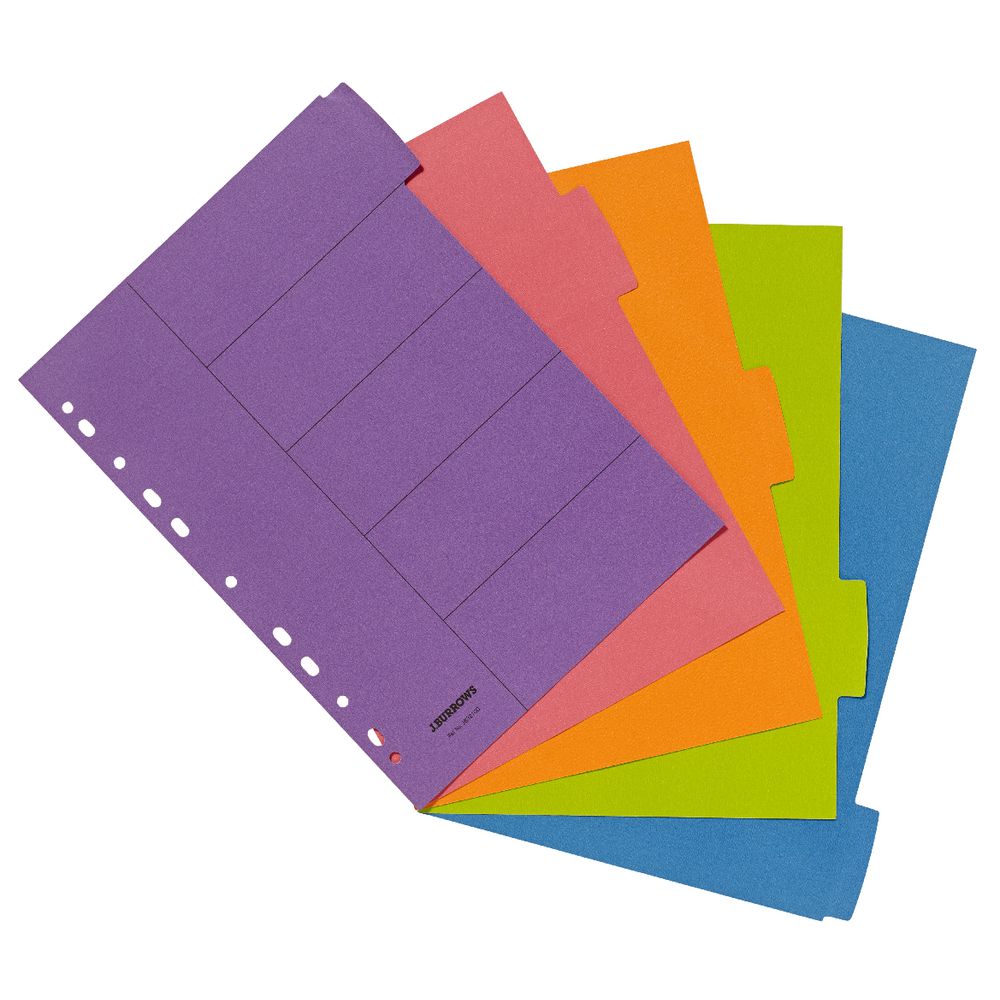 J.Burrows Manilla Dividers A4 Summer Colours 5 Tab