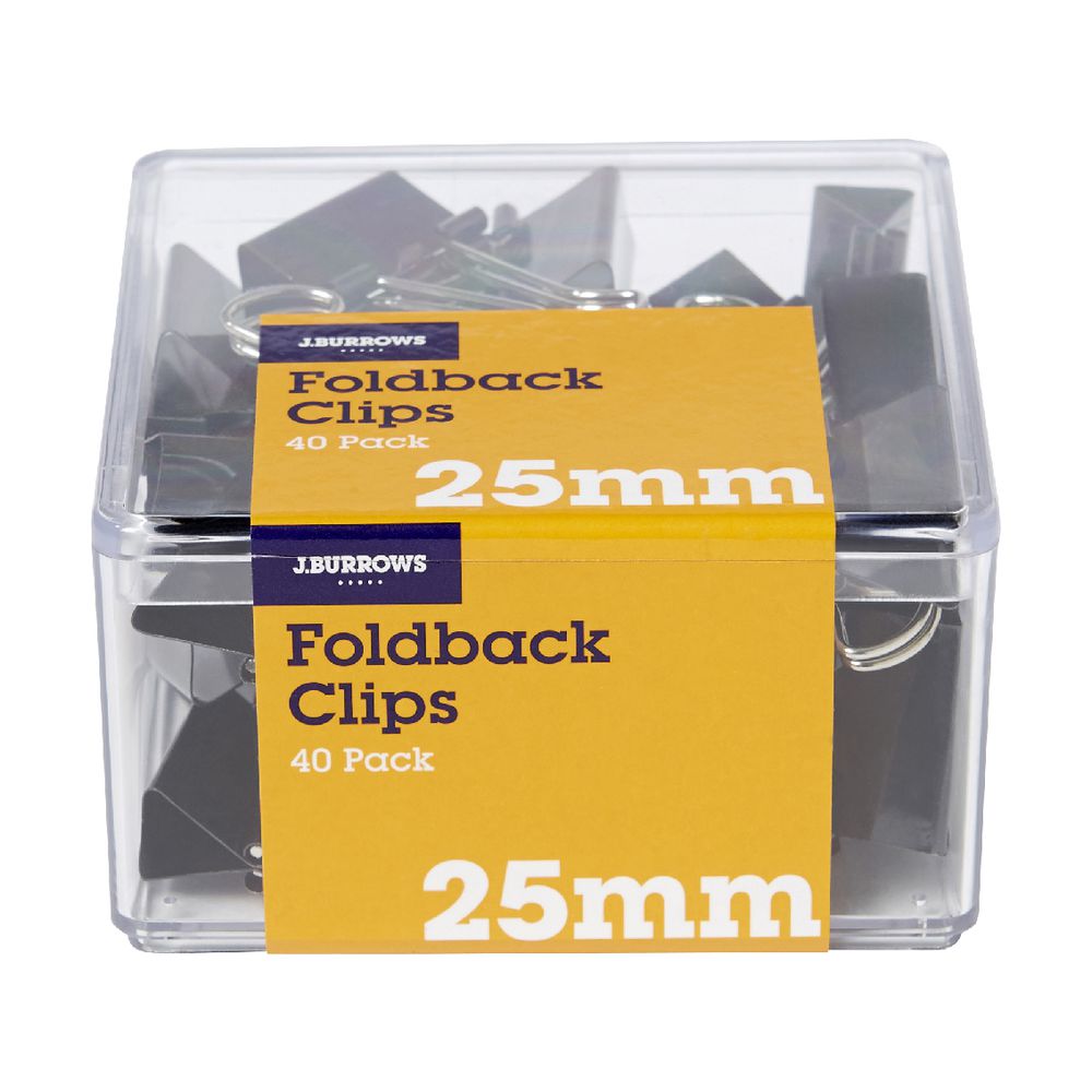 J.Burrows 25mm Foldback Clips 40 Pack