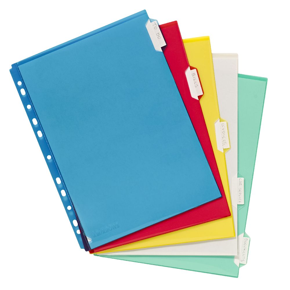 J.Burrows A4 Side Pocket 5 Tab Pocket Dividers Clear