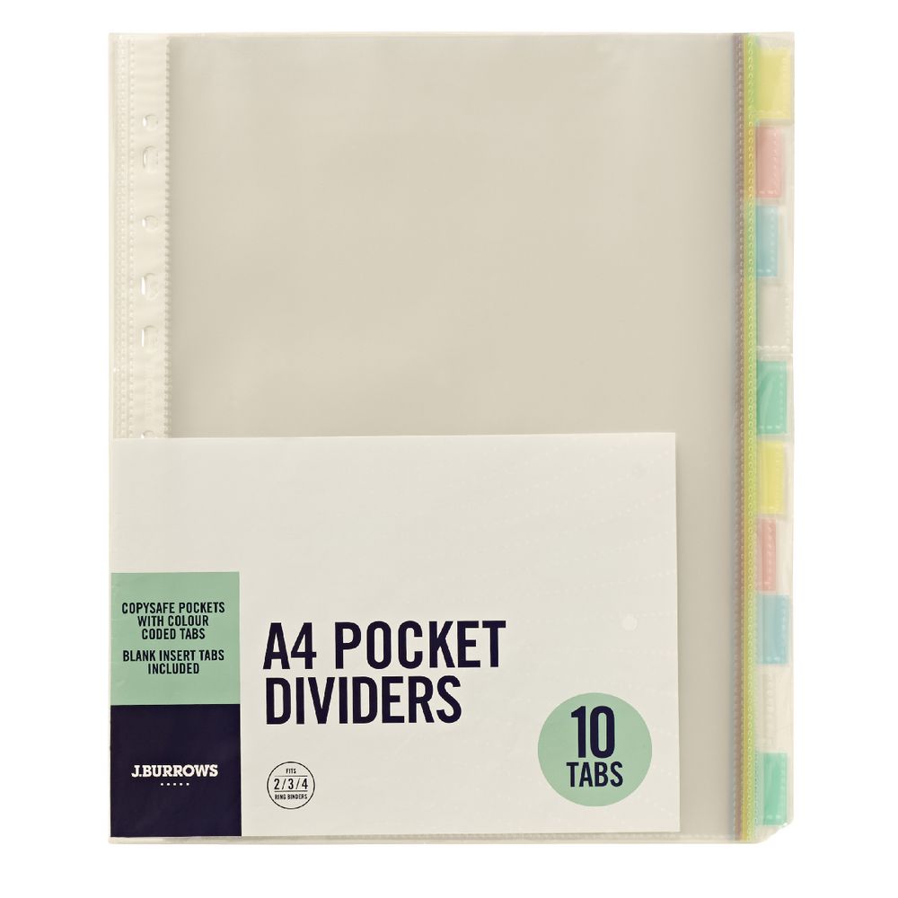 J.Burrows A4 10 Tab Pocket Dividers
