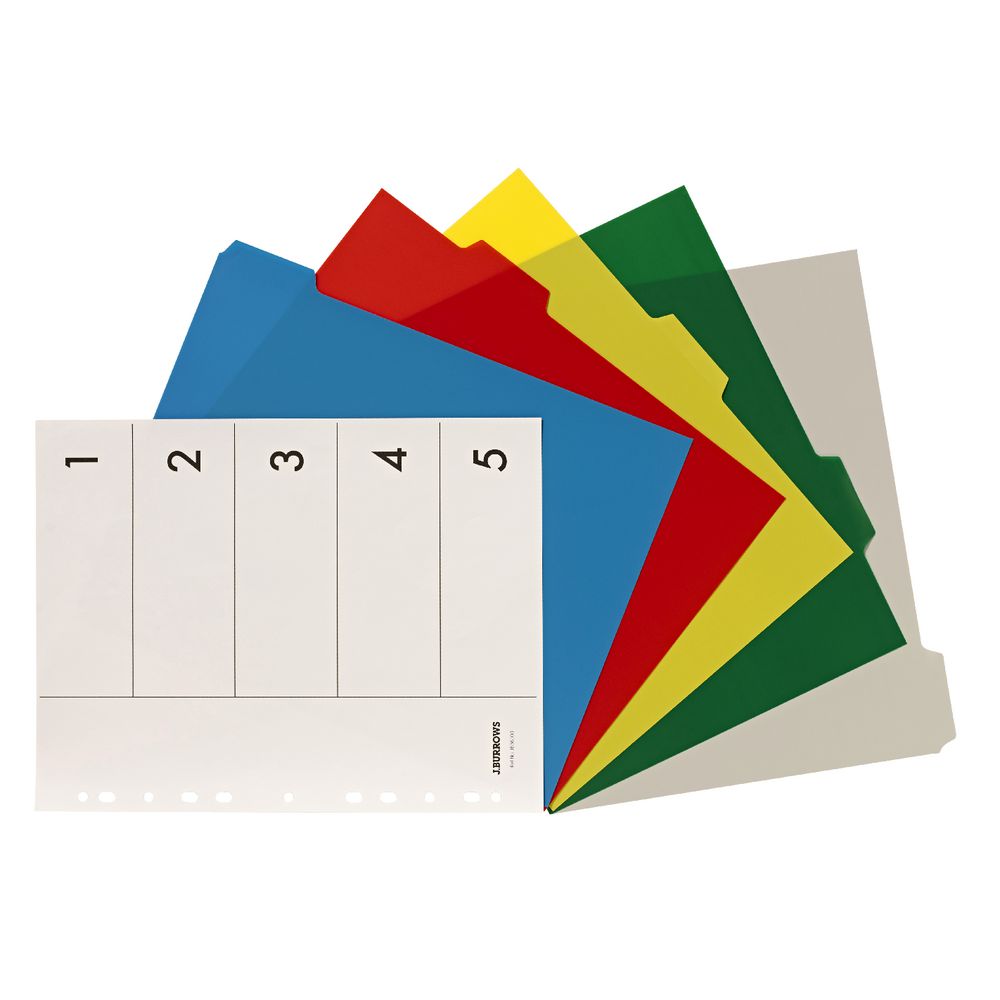 J.Burrows A4 5 Tab Dividers Polypropylene Extra Wide