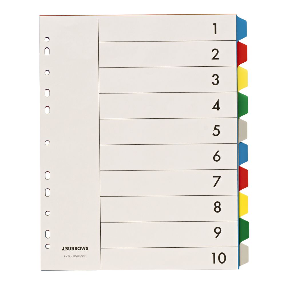 J.Burrows A4 10 Tab Dividers Extra Wide Clear