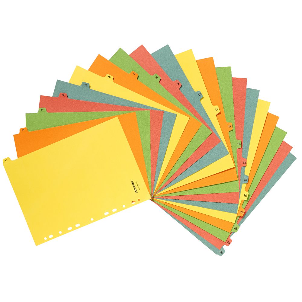 J.Burrows Manilla Dividers A4 1-20 Tab Assorted Colours