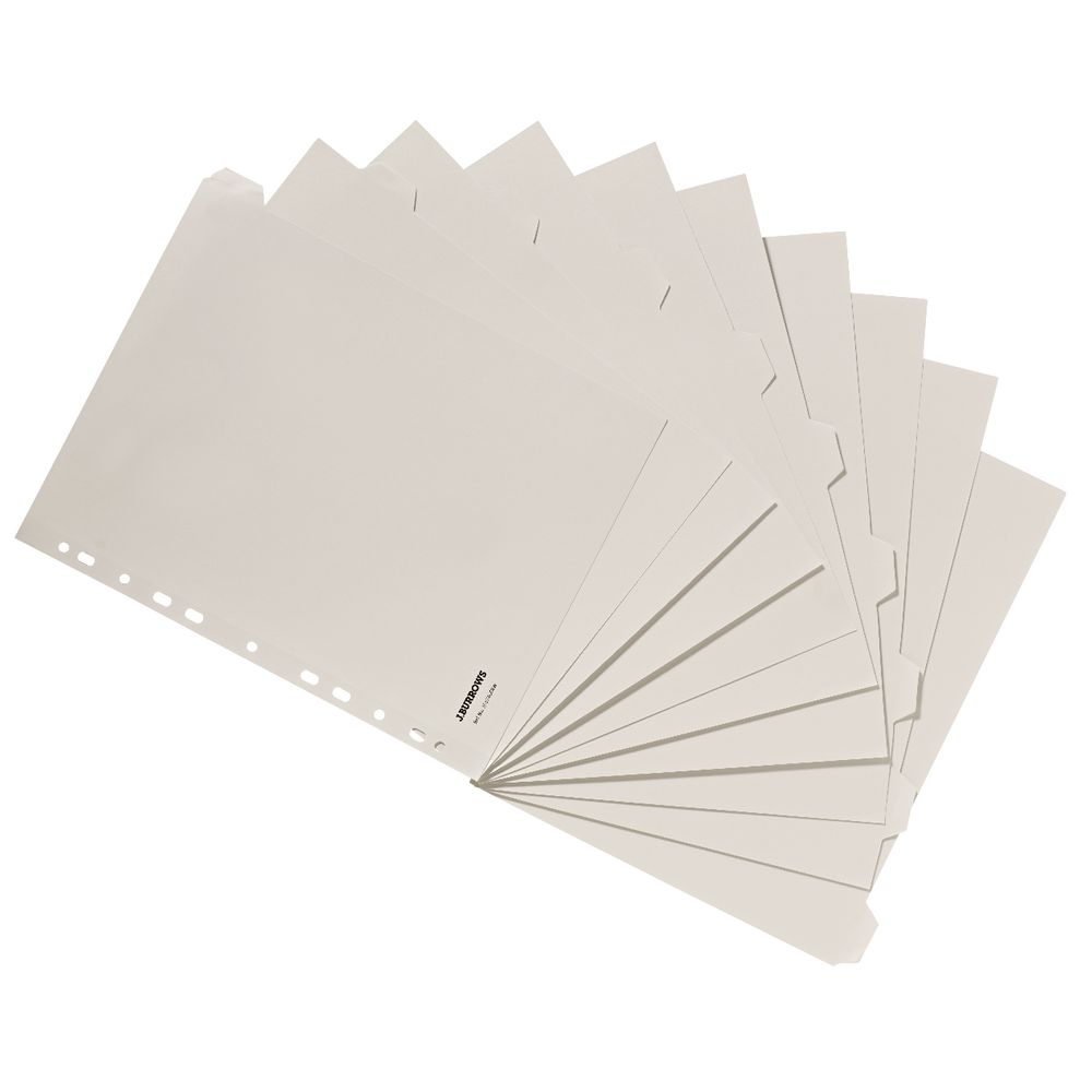 J.Burrows A4 10 Tab Dividers Extra Wide Manilla White