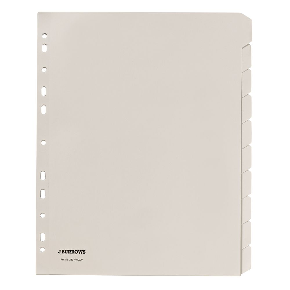 J.Burrows A4 10 Tab Dividers Extra Wide Manilla White