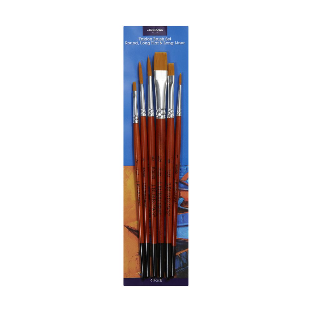 J.Burrows Paintbrush Set Assorted 6 Piece Long Liner