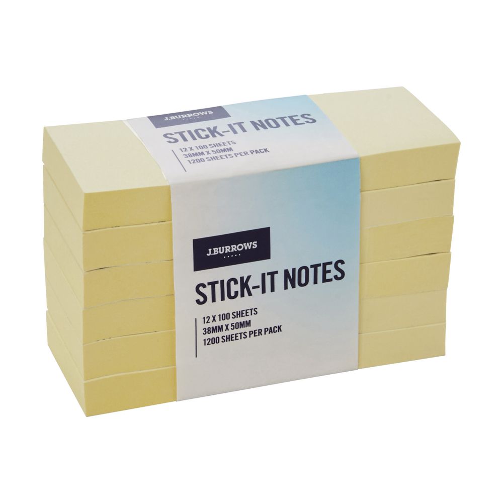 J.Burrows Stick-it Notes 38 x 50mm 12 Pack