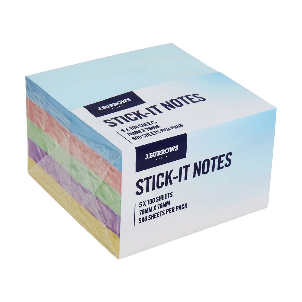 J.Burrows Stick-it Notes 76 x 76mm Pastel 5 Pack