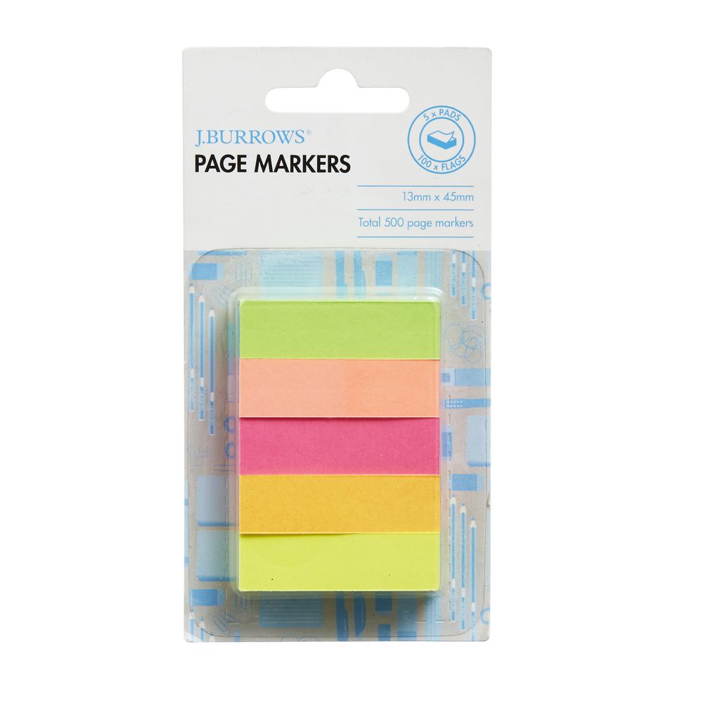 J.Burrows Page Markers 13mm x 45mm 5 Pack