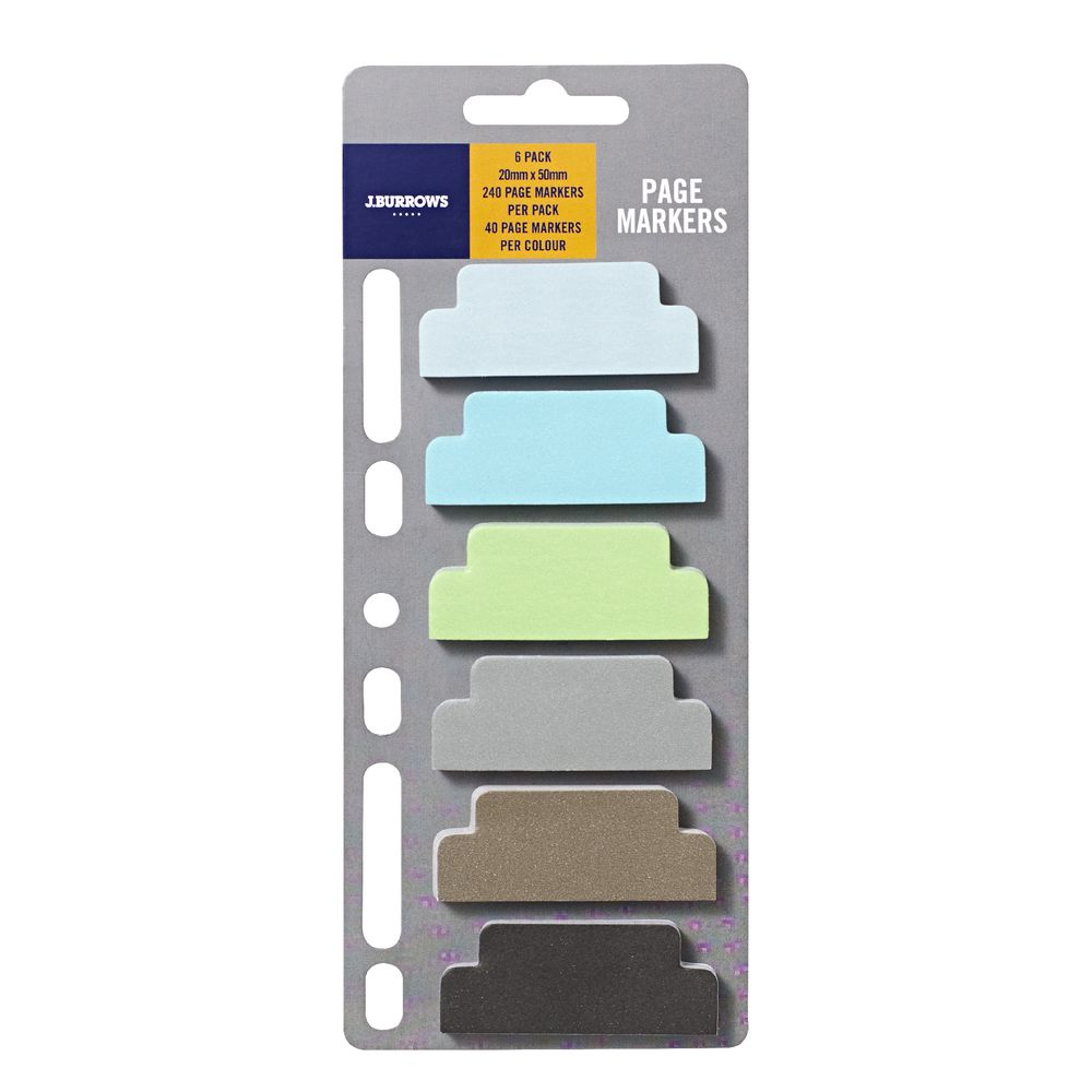 J.Burrows Page Markers 20 x 50mm Cool 6 Pack