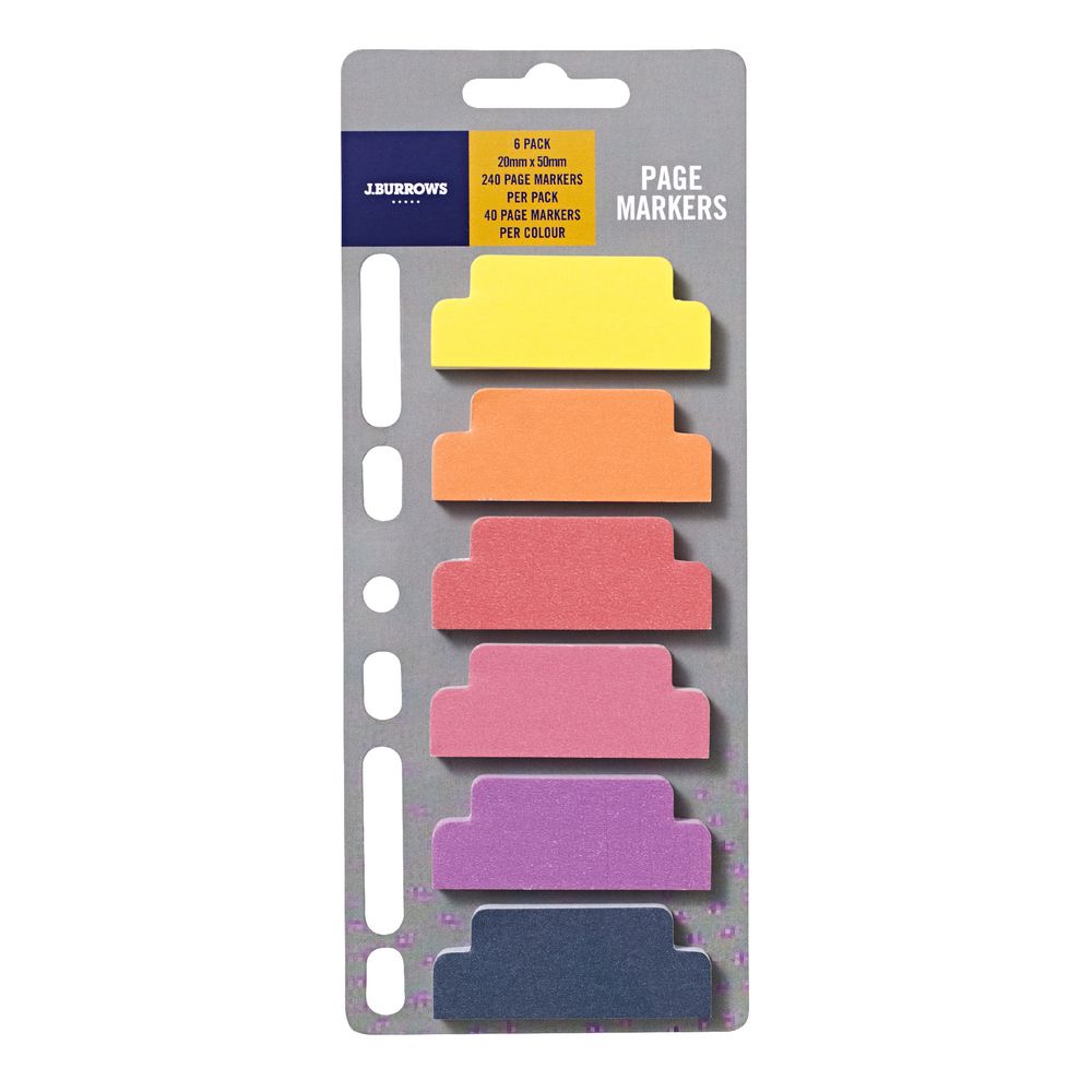 J.Burrows Page Markers 20 x 50mm Warm 6 Pack