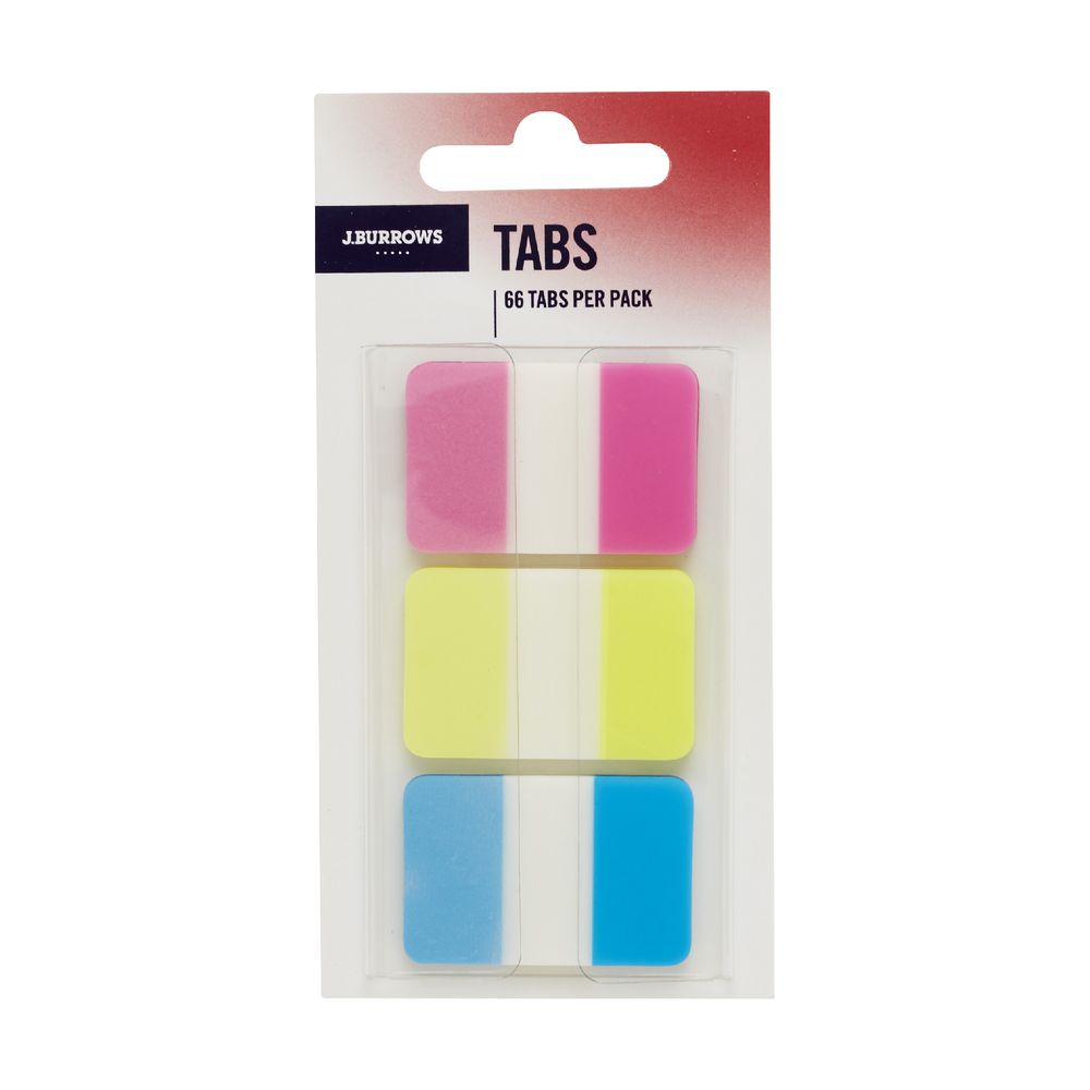 J.Burrows Tabs 25 x 38mm Assorted Colours 3 Pack