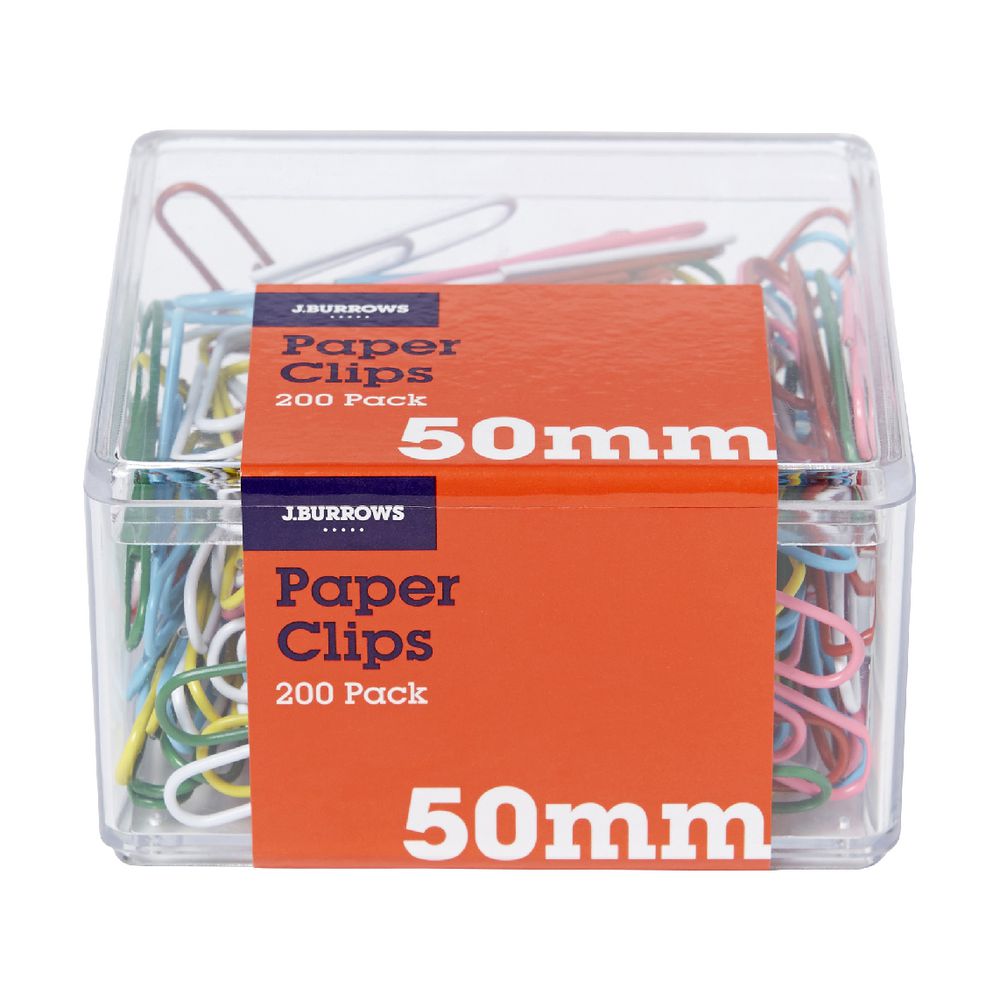 J.Burrows 50mm Paper Clips Assorted 200 Pack