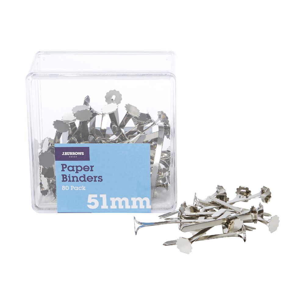 J.Burrows 51mm Paper Binders Silver 80 Pack
