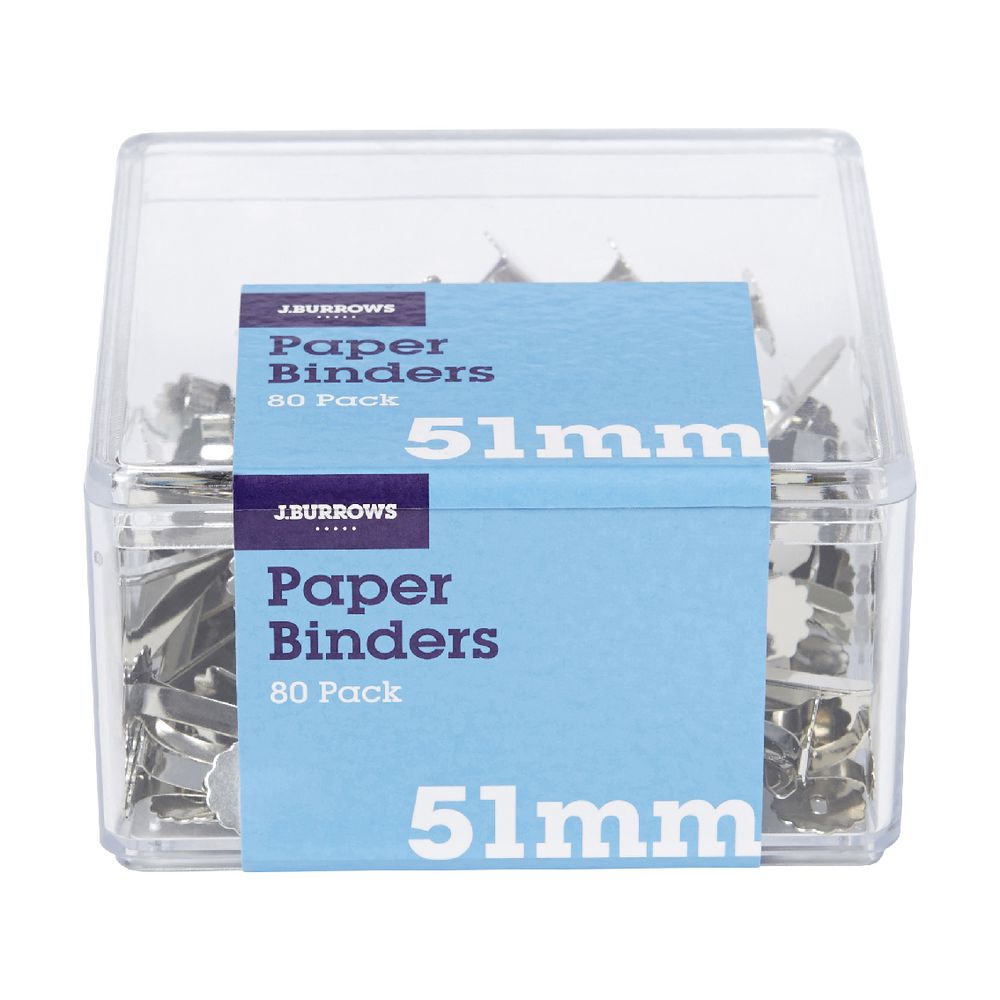 J.Burrows 51mm Paper Binders Silver 80 Pack