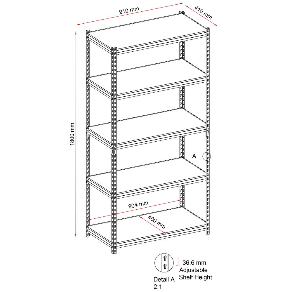 Heavy Duty 5 MDF Shelf Storage Unit 910 x 410 x 1800mm