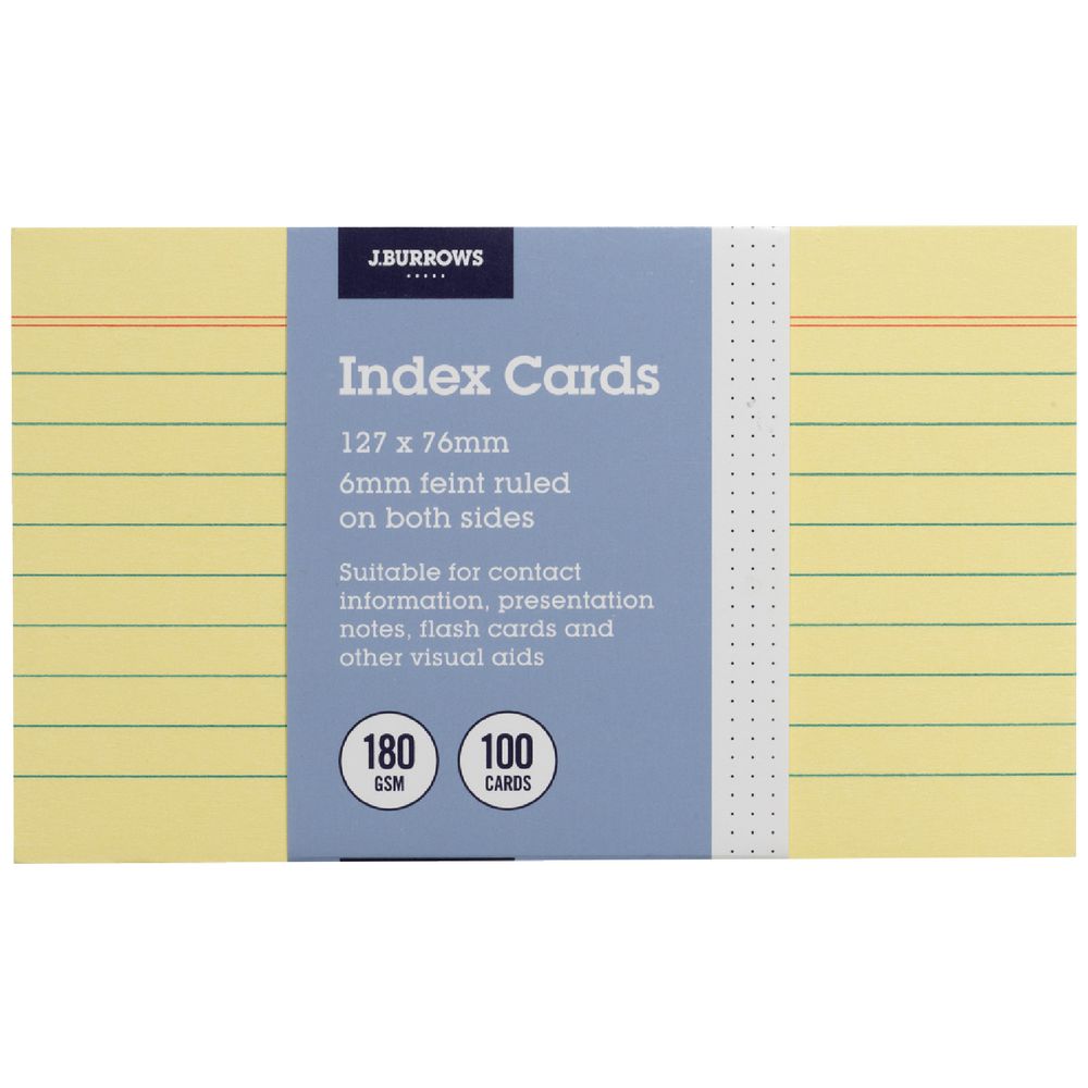 J Burrows Index Cards Ruled 127 X 76mm Yellow 100 Pack Officeworks