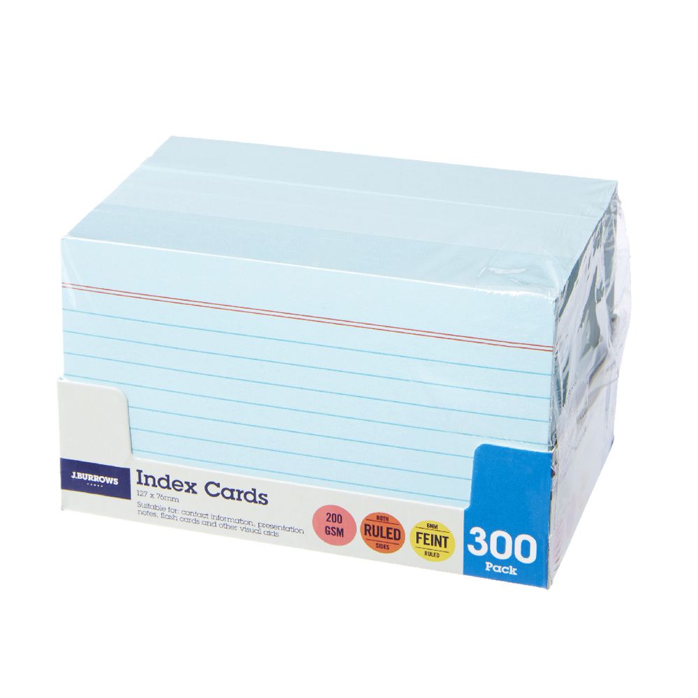J.Burrows Index Cards Ruled 127 x 76mm Blue 300 Pack