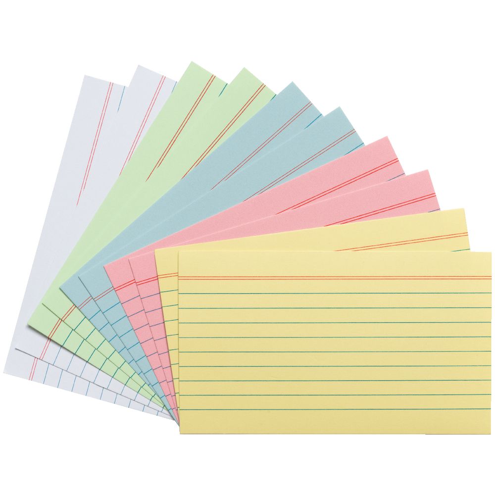J.Burrows Index Cards Ruled 127 x 76mm Assorted 500 Pack