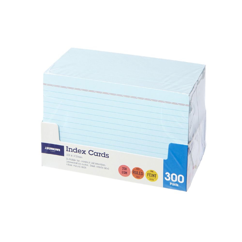 J.Burrows Index Cards Ruled 152 x 102mm Blue 300 Pack
