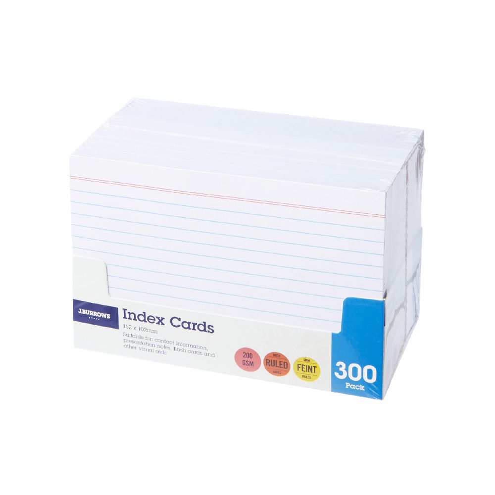 J.Burrows Index Cards Ruled 152 x 102mm White 300 Pack