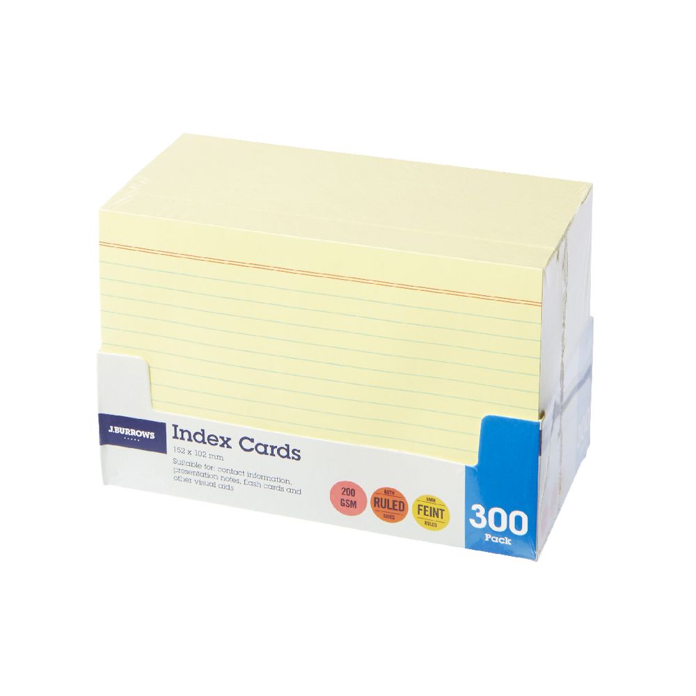 J.Burrows Index Cards Ruled 152 x 102mm Yellow 300 Pack