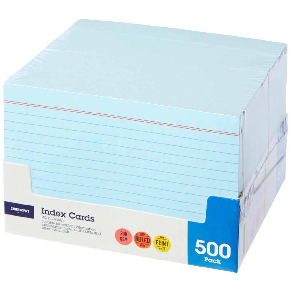 J.Burrows Index Cards Ruled 152 x 102mm Blue 500 Pack