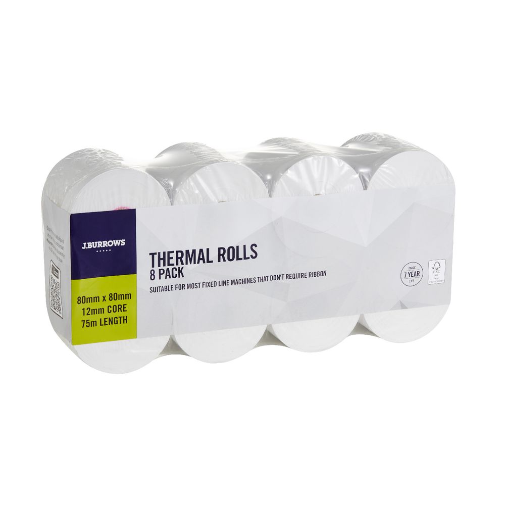 J.Burrows Thermal Rolls 80 x 80mm 8 Pack