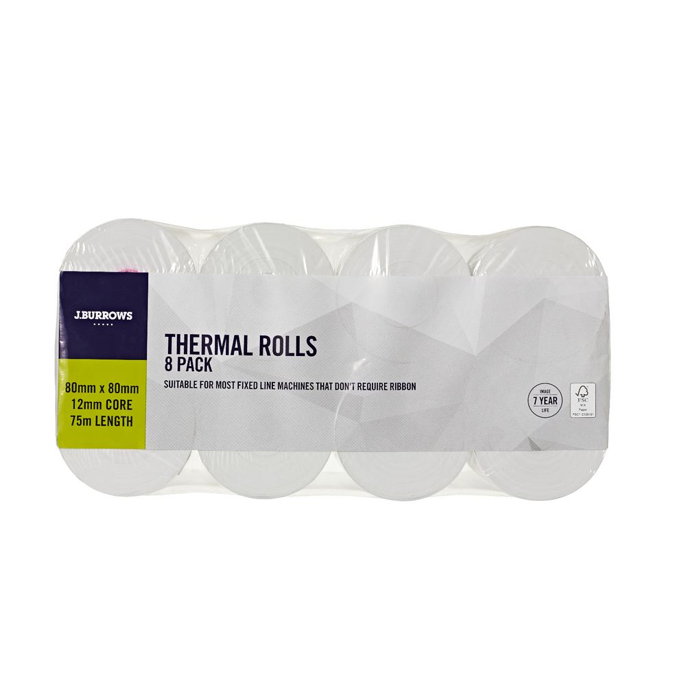 J.Burrows Thermal Rolls 80 x 80mm 8 Pack