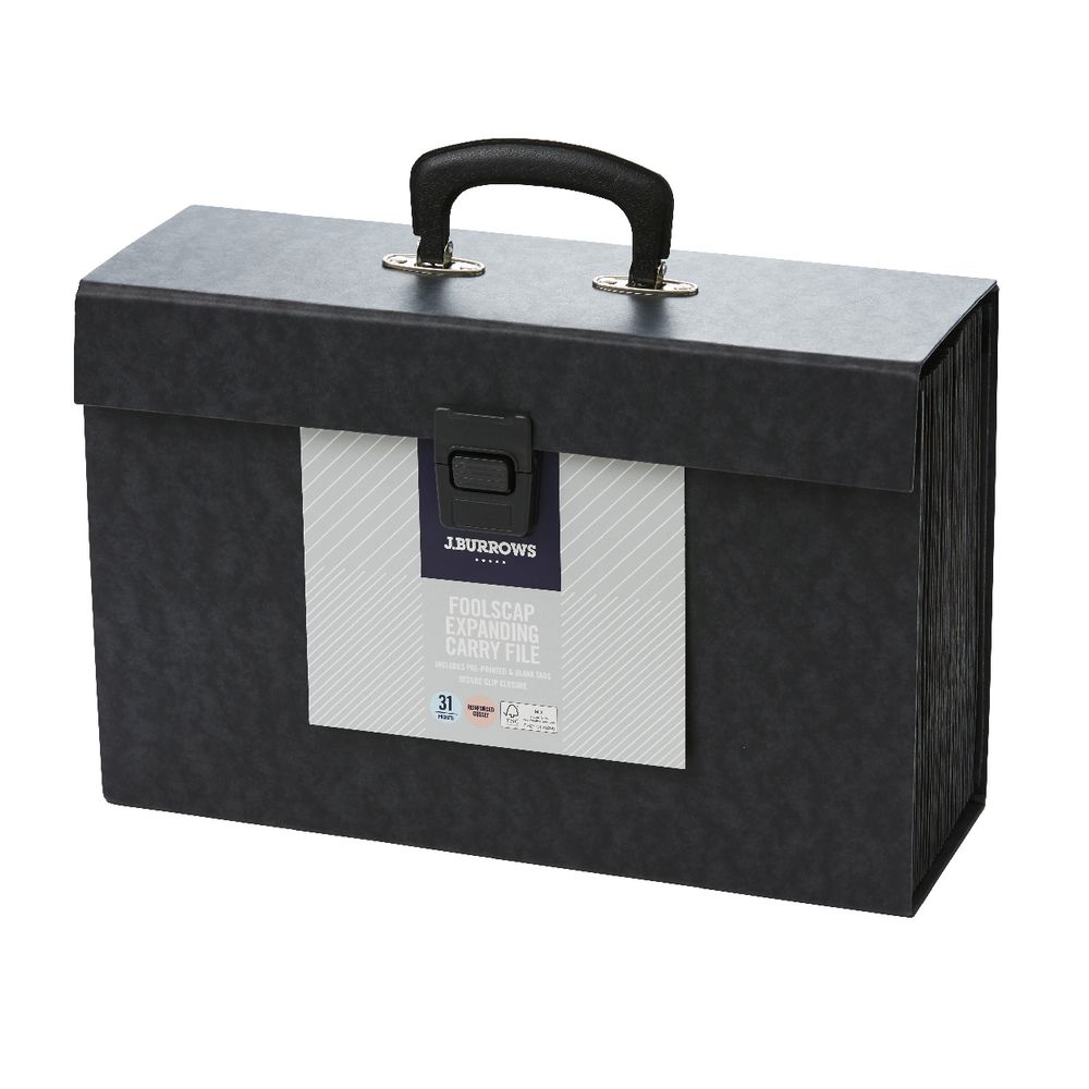 J.Burrows Expanding File Carry Case 31 Pockets Black