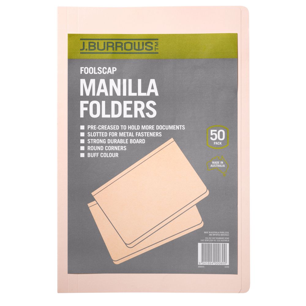 J.Burrows Manila Folder Foolscap Buff 50 Pack