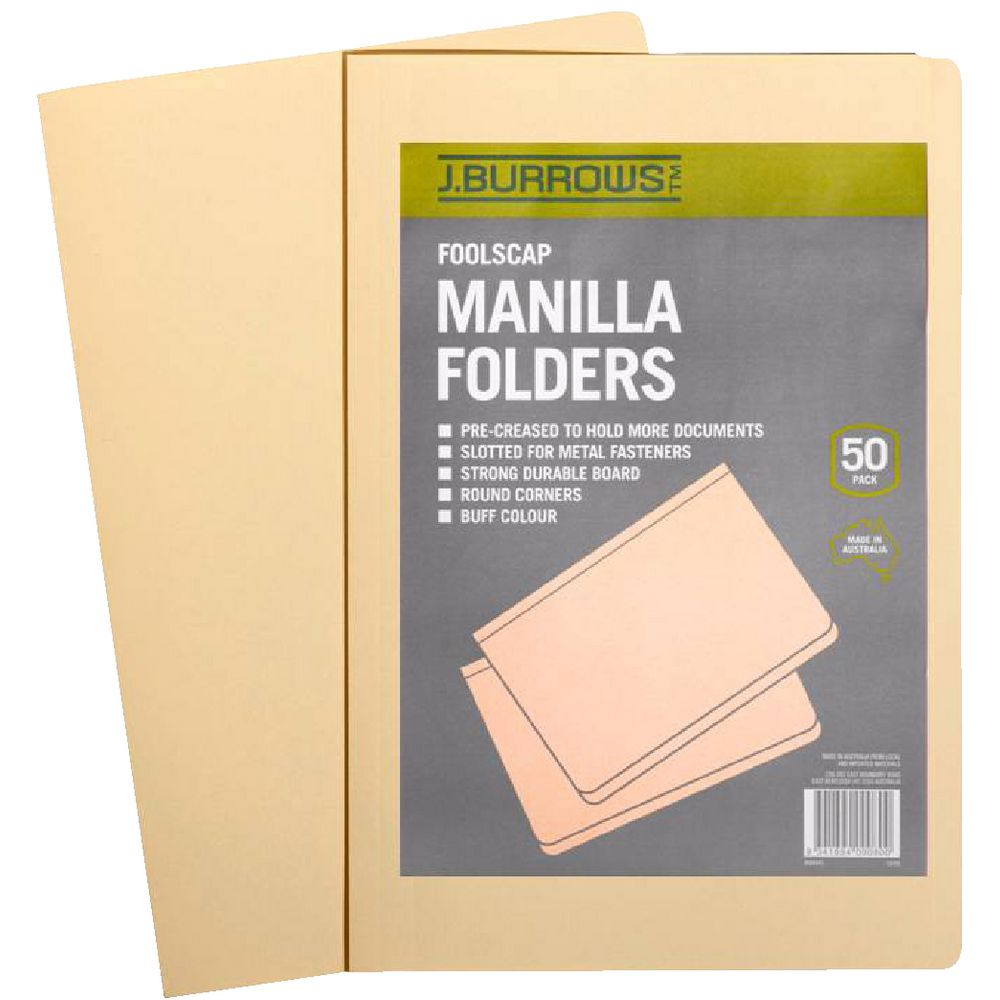 J.Burrows Manila Folder Foolscap Buff 50 Pack