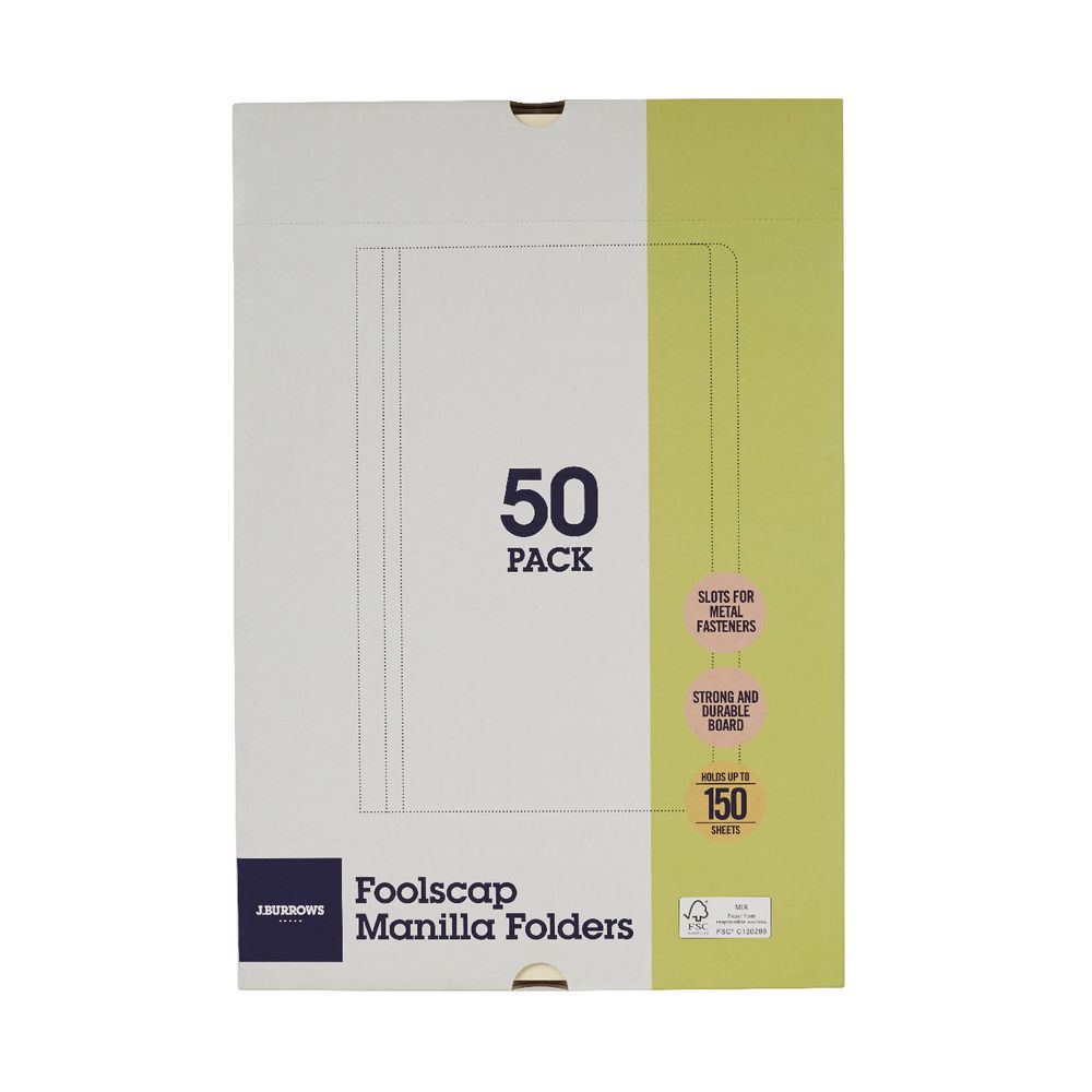 J.Burrows Manila Folder Foolscap Buff 50 Pack