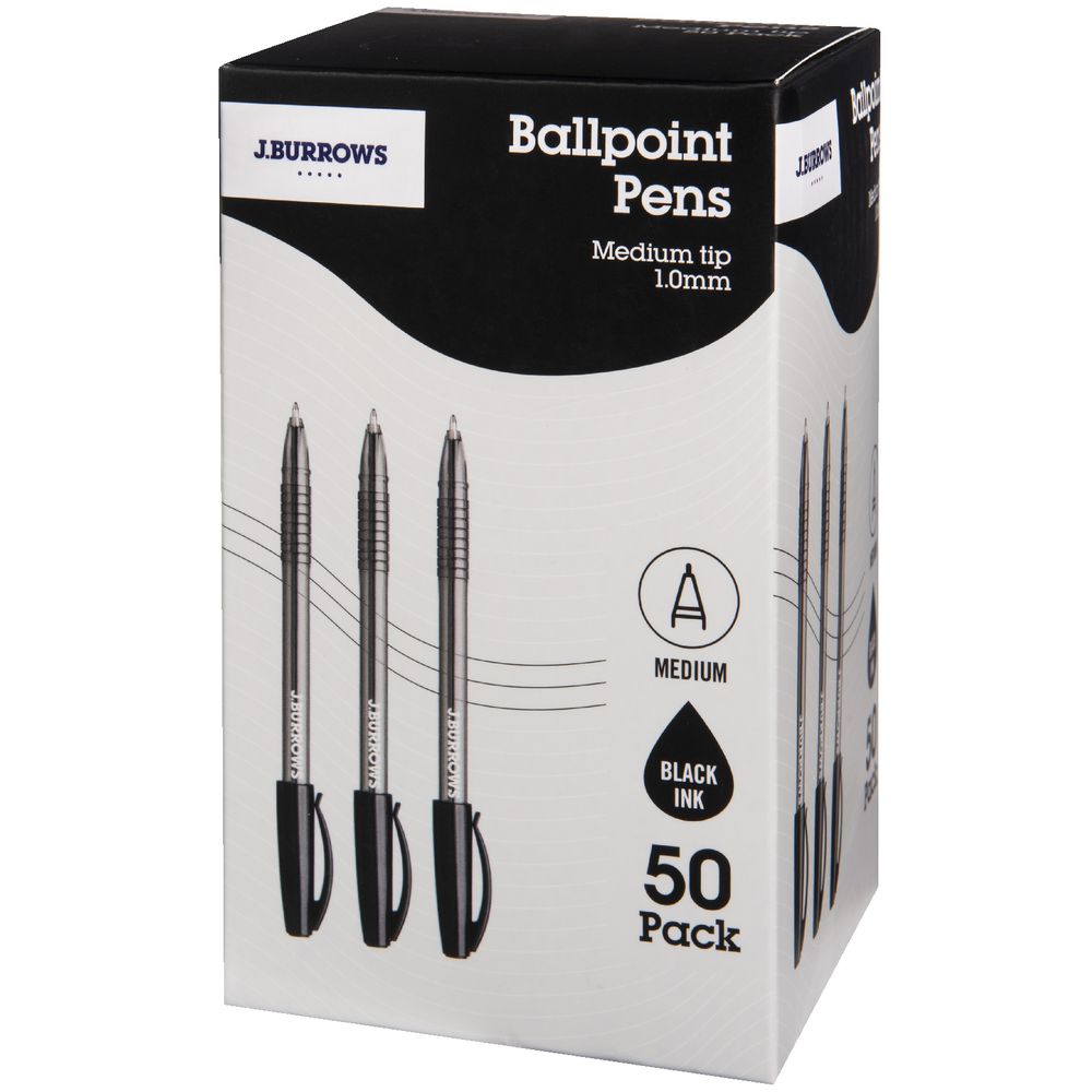 J.Burrows Ballpoint Pens Black Box of 50