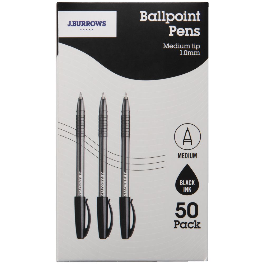J.Burrows Ballpoint Pens Black Box of 50