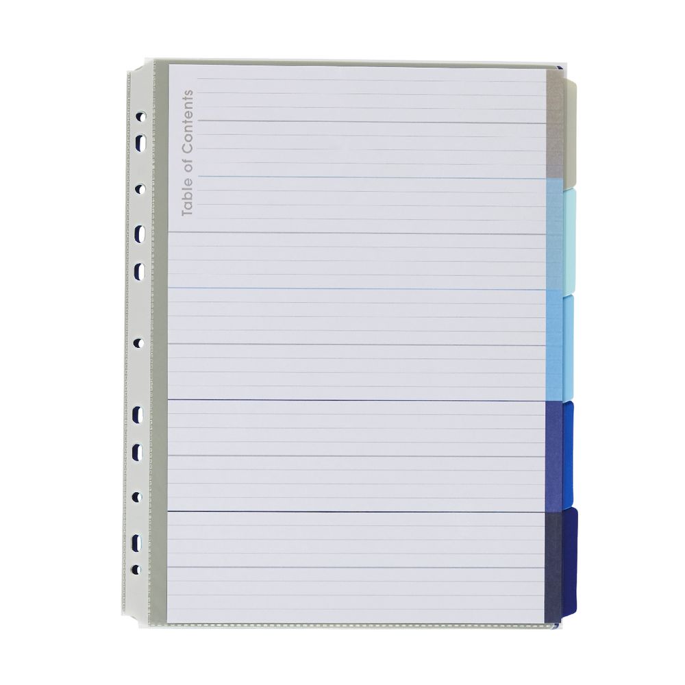 J.Burrows A4 Premium 5 Tab Index Dividers Cool Colours