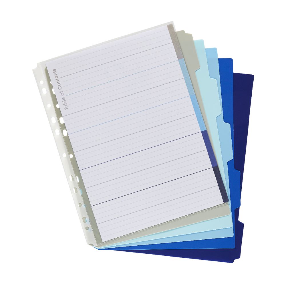 J.Burrows A4 Premium 5 Tab Index Dividers Cool Colours
