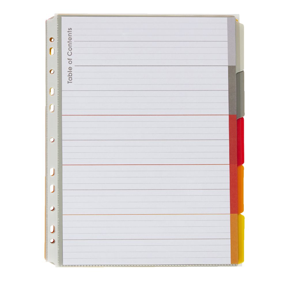 J.Burrows A4 Premium 5 Tab Index Dividers Hot Colours