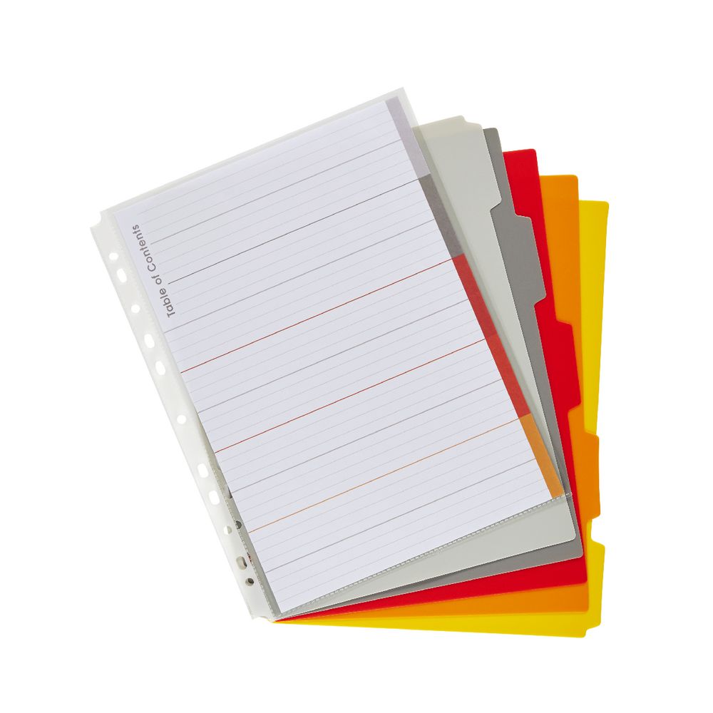 J.Burrows A4 Premium 5 Tab Index Dividers Hot Colours