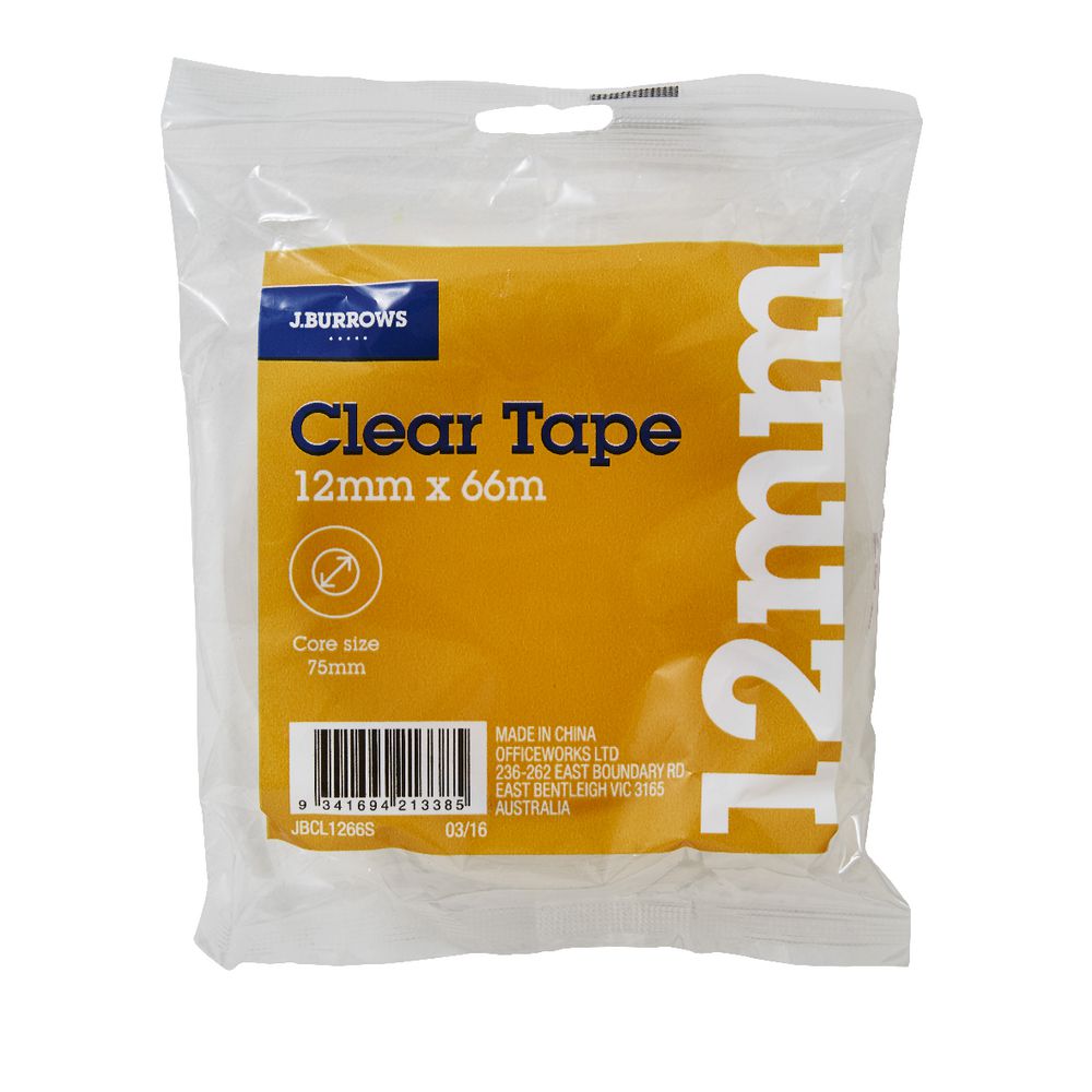 J.Burrows Clear Adhesive Tape 12mm x 66m Officeworks