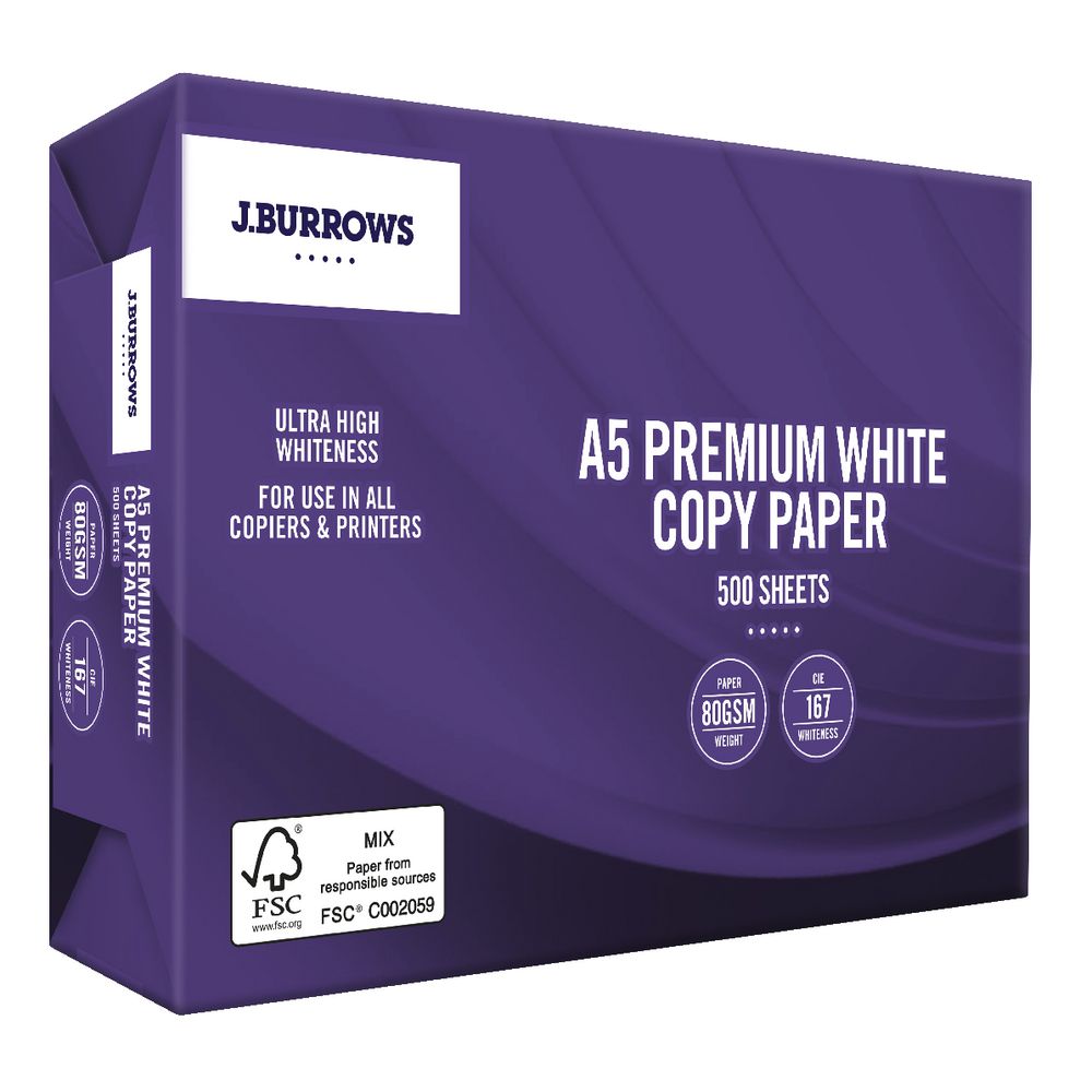 J.Burrows 80gsm Premium A5 Copy Paper 500 Sheet Ream